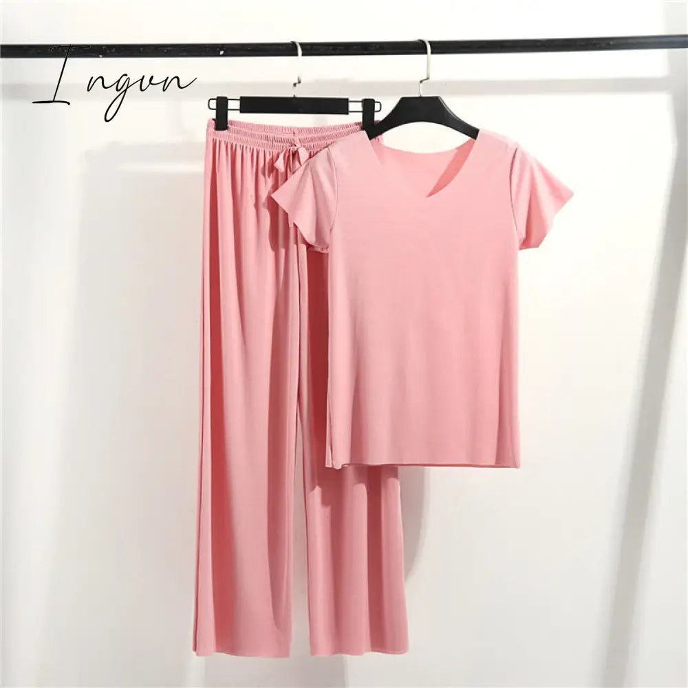 Ingvn - Female Home Clothes 2 Pieces Set Lady Home Suit Summer Women Lounge Wear Autumn Loose Homewear Suit for Women Pajamas Pants Set