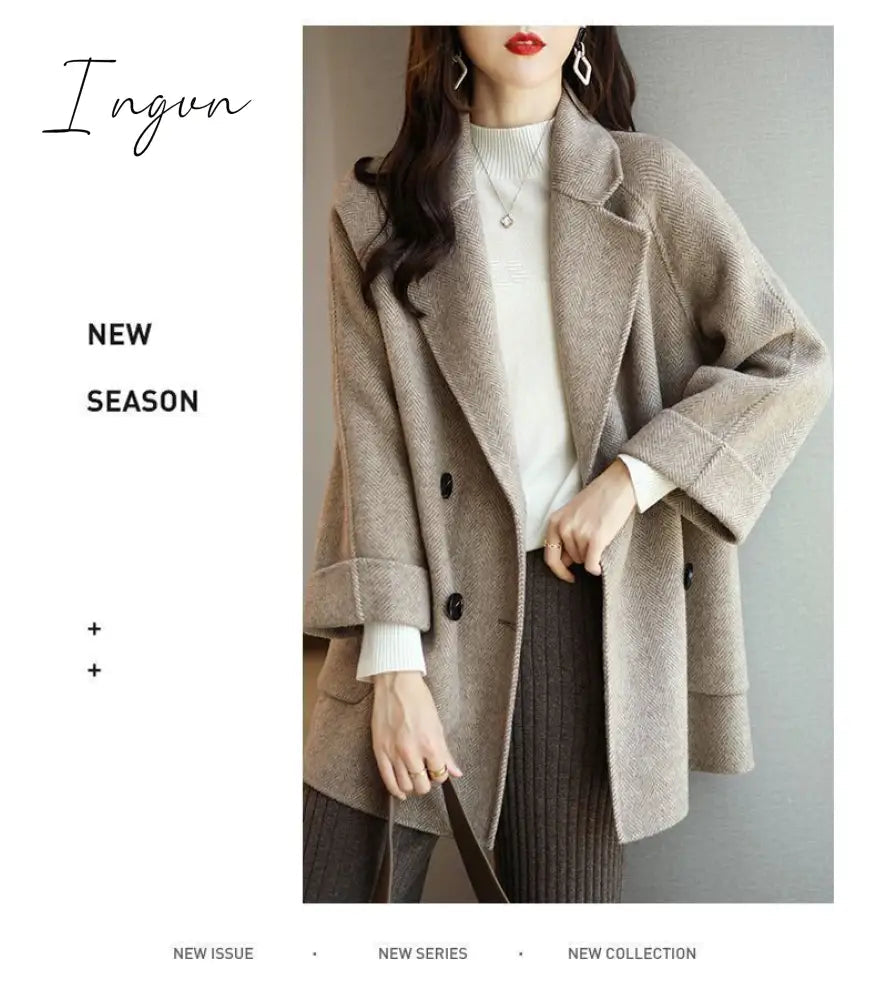 Ingvn - Autumn And Winter New Fashion Women's Jacket Loose Leisure All-Match Western Style High-End Woolen Female Coat