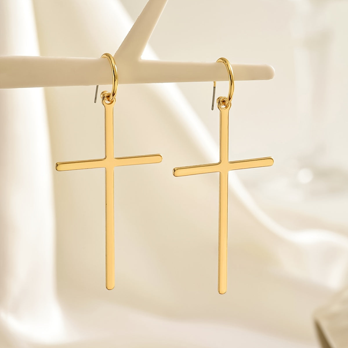 Modern Minimal, Elegant & Chic Cross Dangle Earrings - Minimalist Iron Fashion Statement for Casual Attire