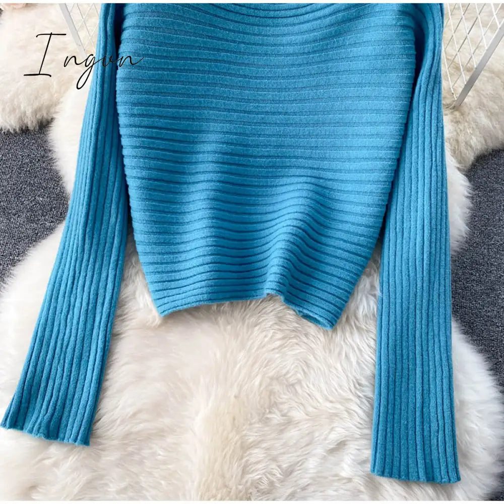 Ingvn - Women Elegant Slim Two Piece Sets Female Sweater Dress Autumn Winter High Waist Knitted Ensemble Femme Medium Long Party Dresses