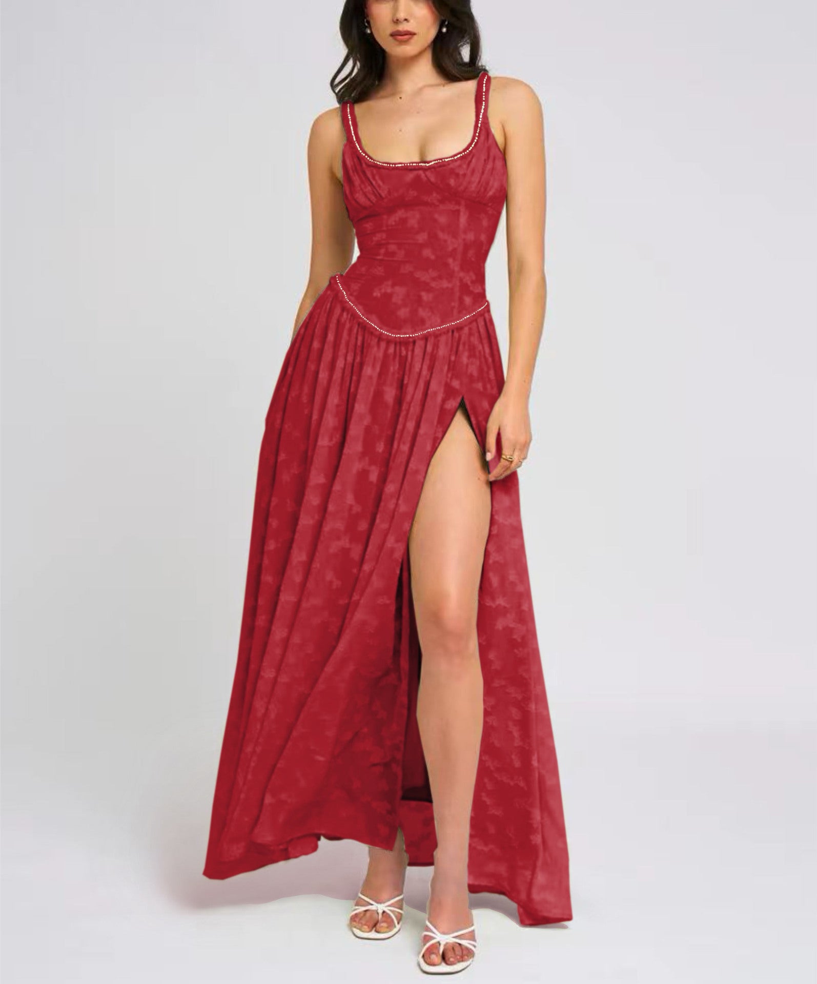 sexy women's new sexy suspenders U-collar backless perspective chiffon dress