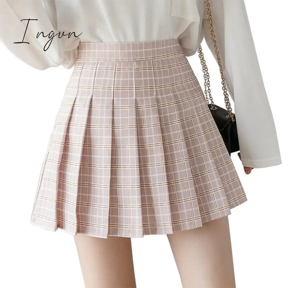 Ingvn - Y2k Summer Korean Fashion Short Women Skirt Casual Slim Elastic High-Waisted Striped Harajuku Pleated Plaid A-Line Mini Skirts