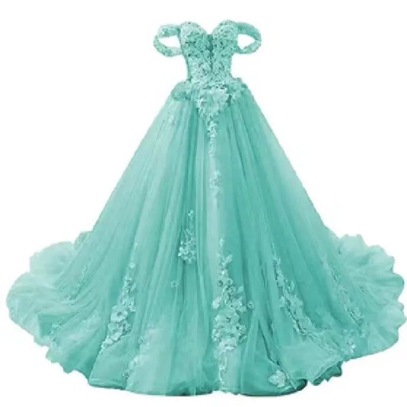 Luxury Sky Blue Lace Quinceanera Dresses Sweetherts Tulle Party Vestidos 15 Anos Vintage Ball Gown Quinceanera Gown