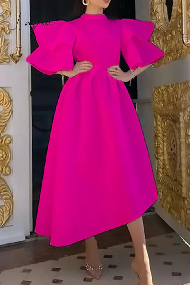 Ingvn - Casual Solid Patchwork Half A Turtleneck Irregular Dress Plus Size Dresses