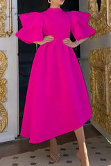 Ingvn - Casual Solid Patchwork Half A Turtleneck Irregular Dress Plus Size Dresses
