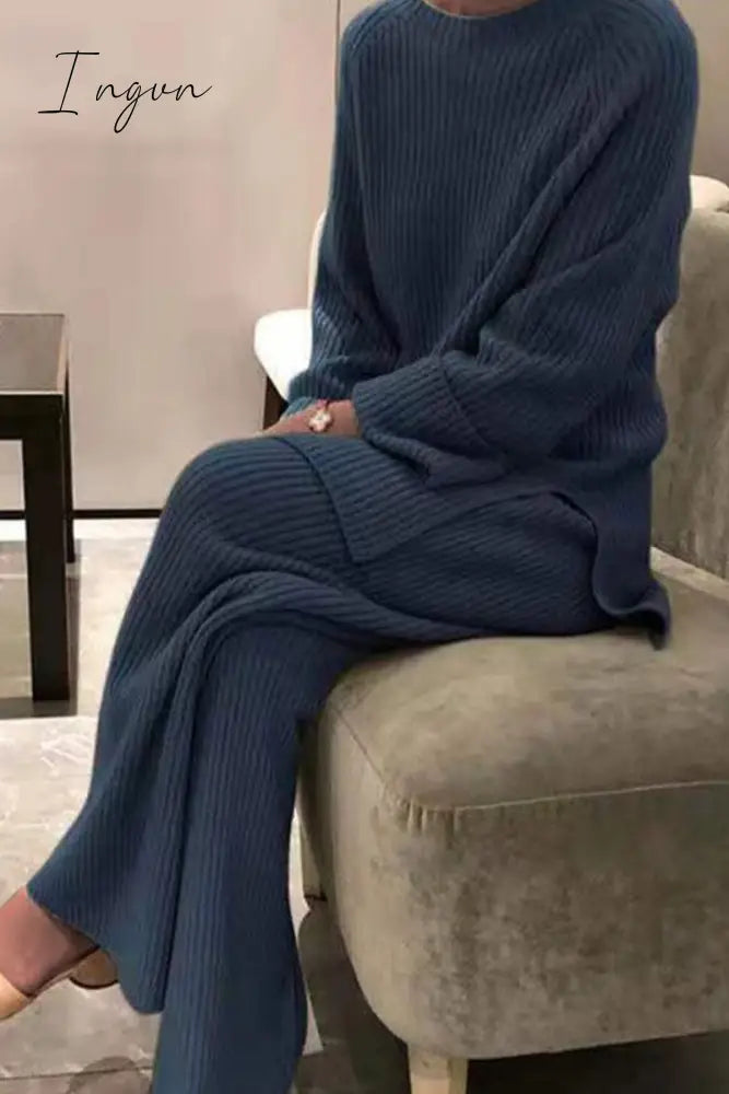 Ingvn - Casual Solid Solid Color O Neck Long Sleeve Two Pieces(5 Colors)