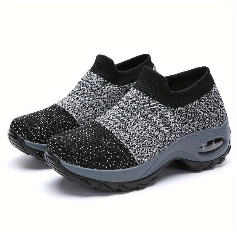 Women's Breathable Knit Sneakers, Comfortable Low Top Slip On Shoes, Women's Air Cushion Shoes plus size
