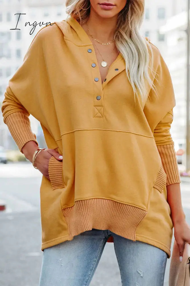 Ingvn - Casual Solid Pocket Buckle Hooded Collar Tops(14 colors)