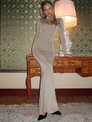 Hollow Out Turtleneck Long Sleeve Sexy Maxi Dress For Women Gown New Bodycon Evening Club Long Dress Vestido