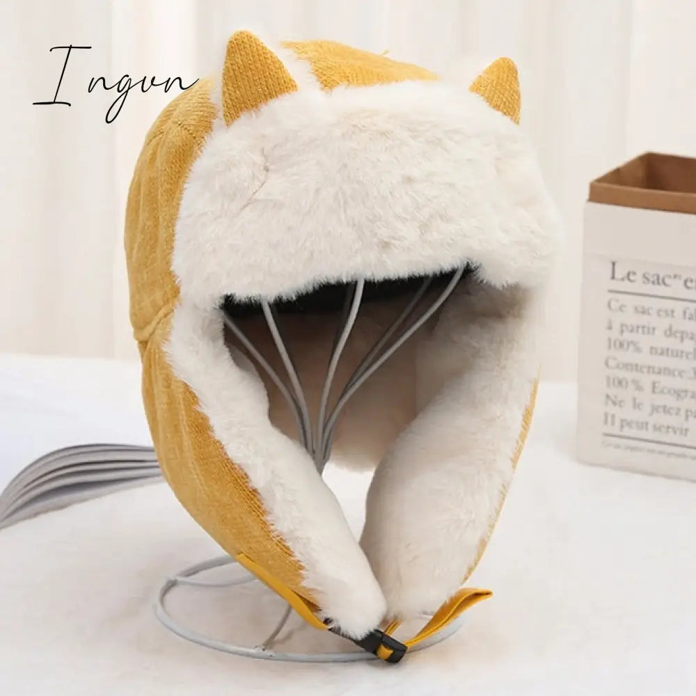 Ingvn - Women Warm Earmuffs Thicken Ear-flapped Hat Winter Cold-proof Warm Cotton Hat Cat Ears Cap Winter Russian Hat