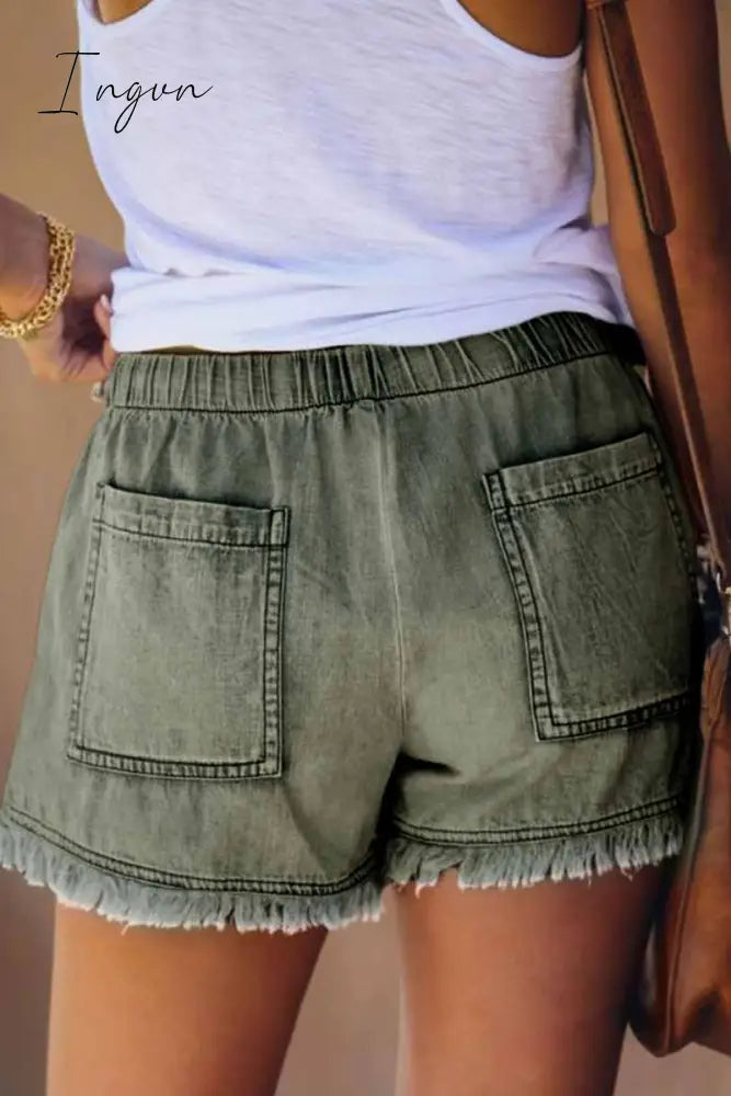Ingvn - Adjustable Tassel Pockets Design Denim Shorts(3 Colors)