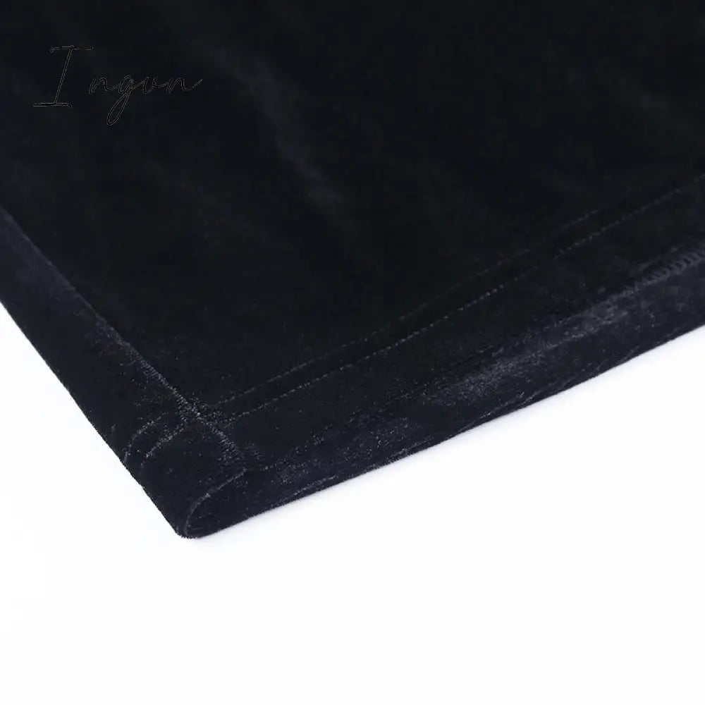 Ingvn - 2023 Womens Fashion Black Velvet Spaghetti Strap Dress Front Ruched Mini Skinny Sleeveless Off Shoulder Women Fashion Elegant  Party Dress
