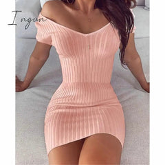 Ingvn - Sexy Club Off Shoulder Long Sleeve Bodycon Dress For Women Winter White Knitted Sweater Mini Woman Dresses Robe Femme