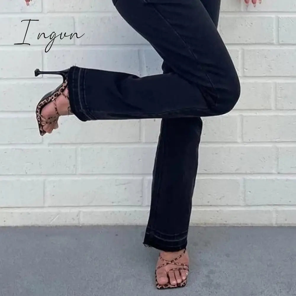 Ingvn - Around-The-Ankle Lace-Up Closure Open Squared Toe Heels