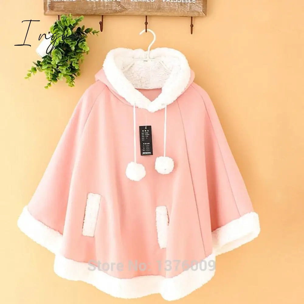 Ingvn - Lolita Cloak Harajuku Hoody Cloak Japanese Angry Cat Christmas Deer Fleece Cape Loose Pullover Batwing Sleeve Hoodie Coat