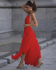 Ingvn - Sexy Backless Sleeveless Tassel Maxi Dress