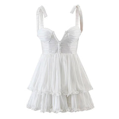 Summer Women Sexy Sling Sweet Ruffle Cake Chiffon Dress Female Holiday Party Mini Dresses Ladies Chic Robe