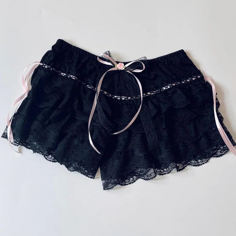 Ruffle Bloomers Women y2k Aesthetic Lolita Kawaii Cute Bowknot Lace Layered Safety Pants Fairycore Panties Underwear
