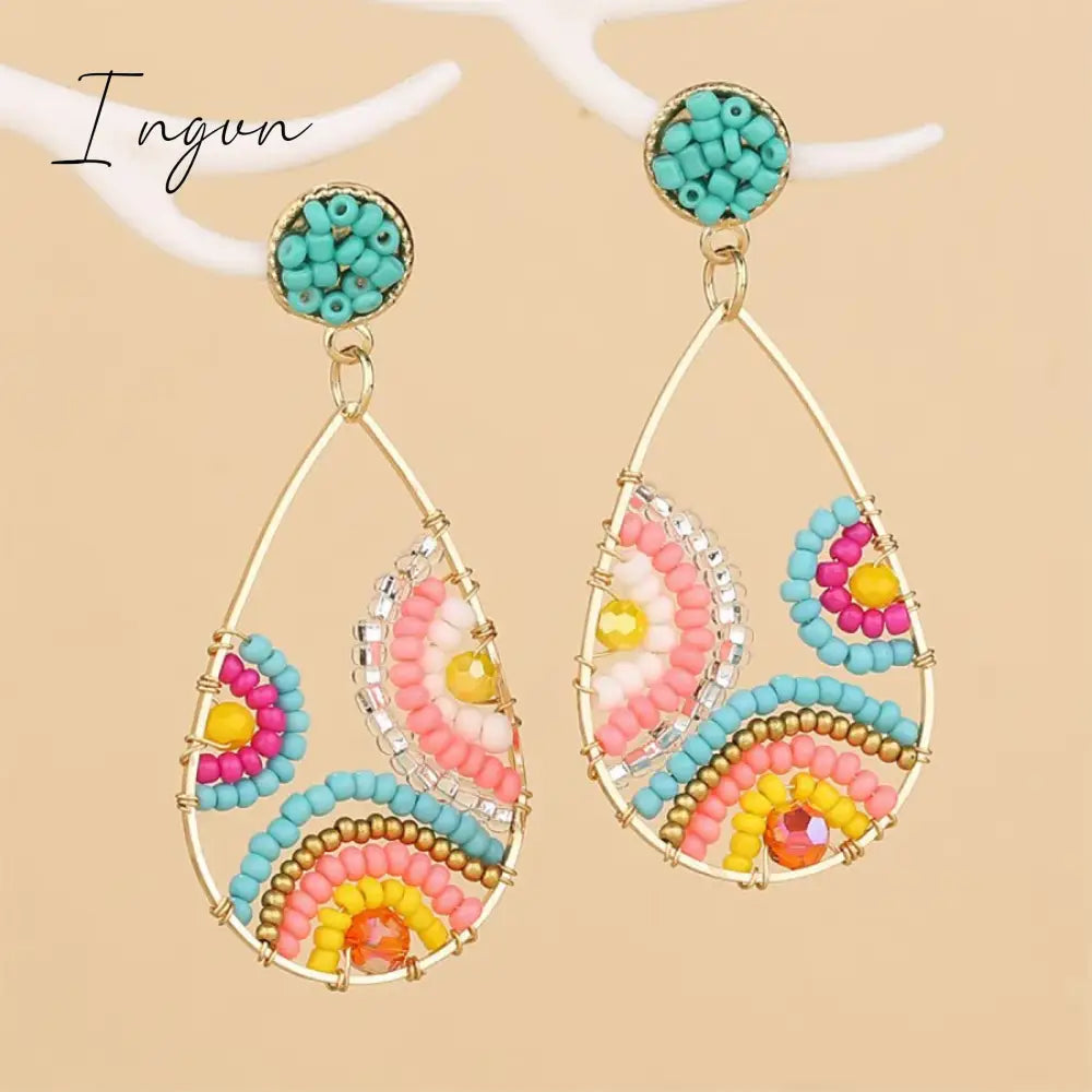 New Fashion Boho Colorful Bead Earrings for Women Exquisite Copper Needle Earrings Sweet Niche Design Party Jewelry Gifts