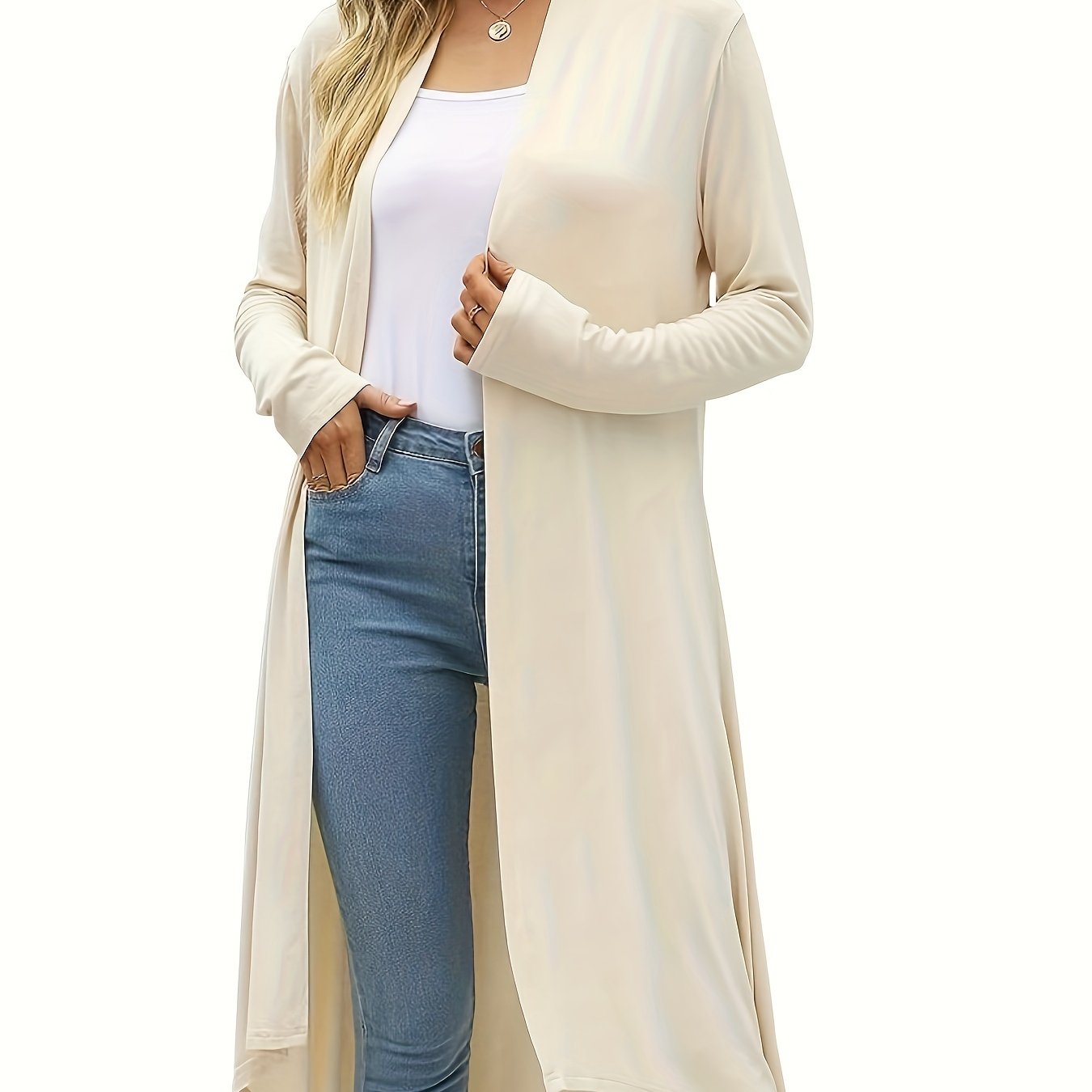 Cozy Long Length Cardigan Sweater - Soft Open Front Drape Knit Design, Casual Long Sleeve, Relaxed Fit, Women's Clothing for Everyday Wear