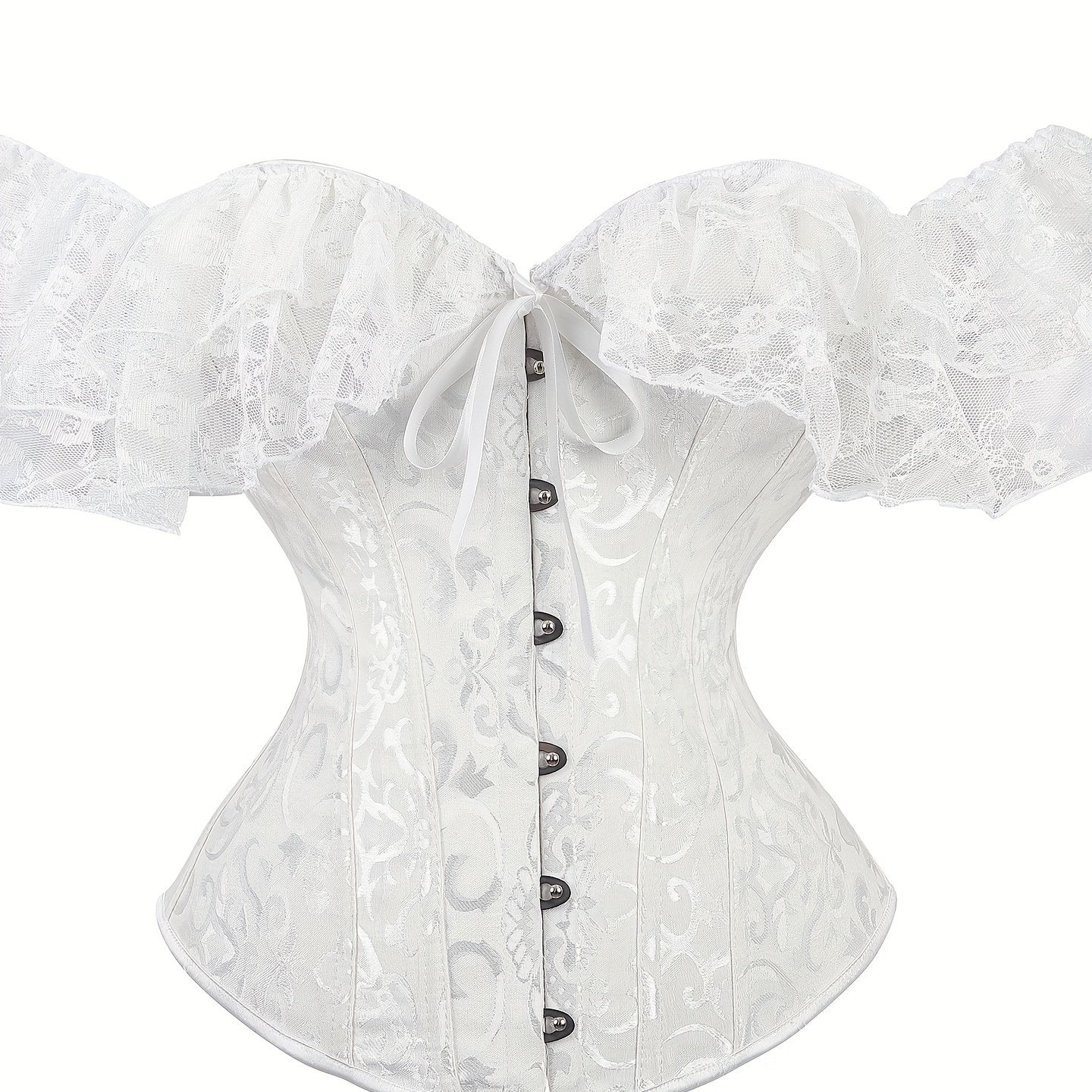 Romantic Lace Stitching Corset Bustier - Firm Tummy Control Body Shaper with Adjustable Lace-Up - Elegant Jacquard Fabric Womens Lingerie & Premium Shapewear