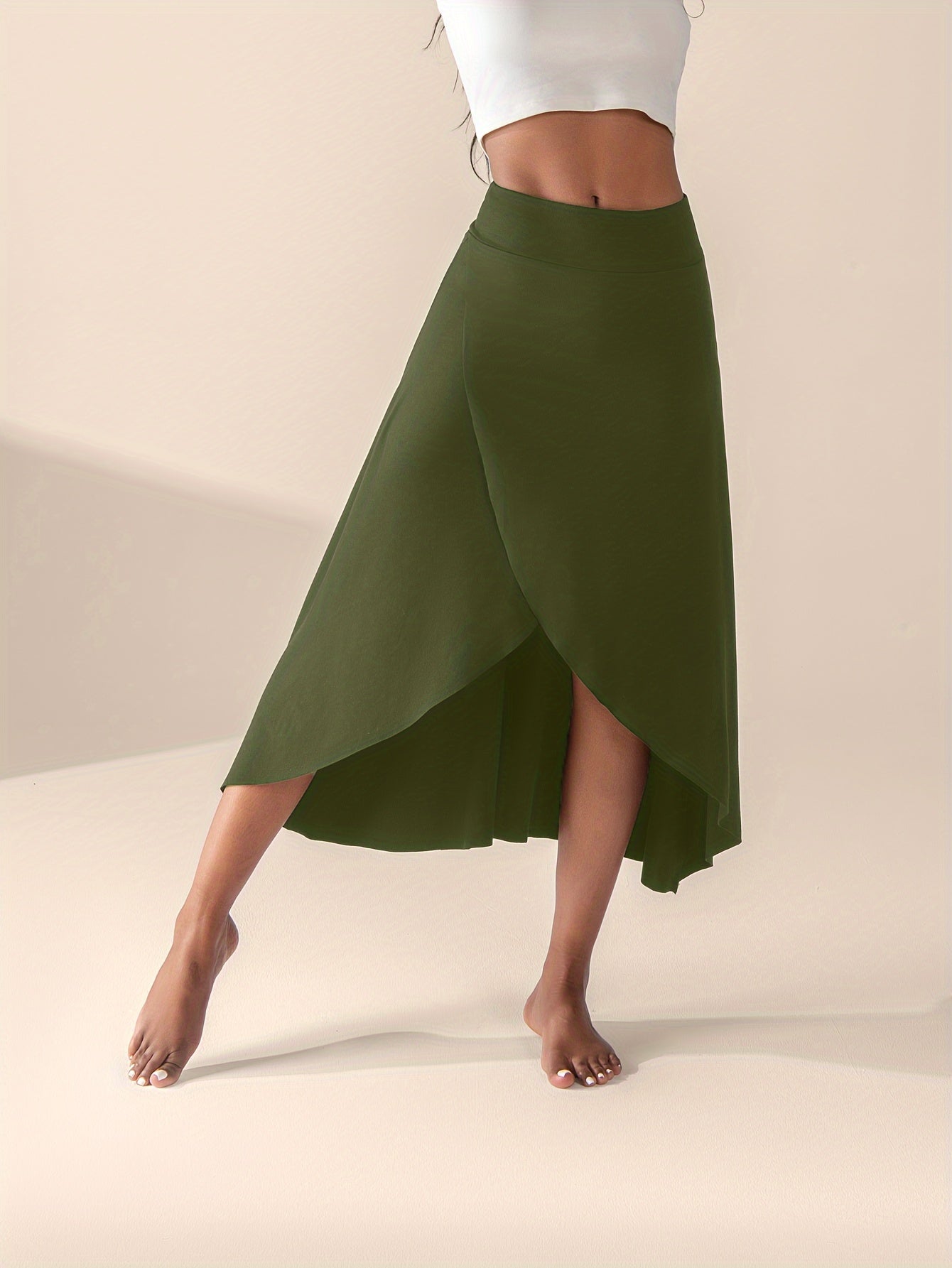 Women's High-Waisted Split Skort with Pockets, Solid Color Casual Sports Skirt, Breathable & Flexible for Active Wear