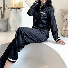 Ingvn - 2 Pieces Set Summer Pajamas for Women V Long Satin Silk Sleepwear Ladies Luxury Pyjamas Home Wear Pjs Loungewear