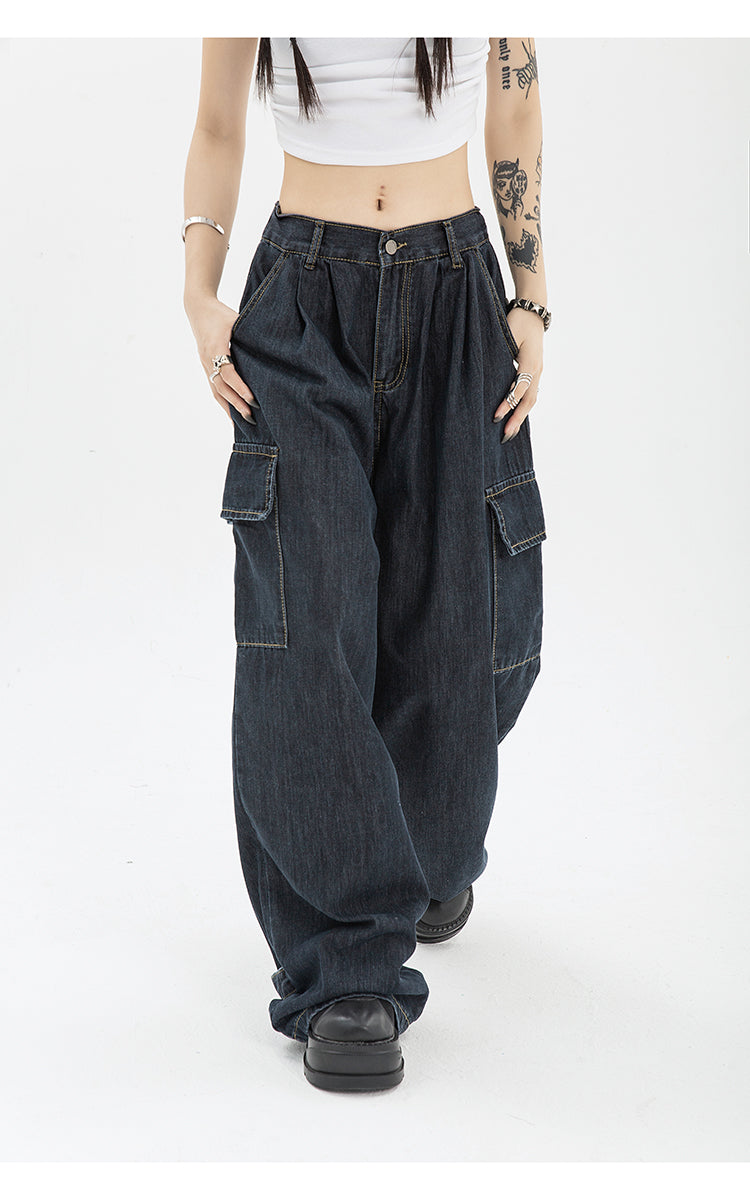 Harajuku Oversize Cargo Pants Women Japanese Streetwear Loose Wide Leg Trousers for Female Pockets Baggy Jeans Pant