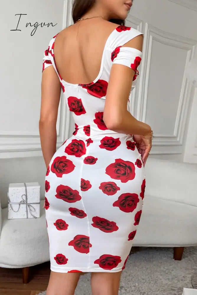 Ingvn - Casual Print Fold V Neck Short Sleeve Dress Dresses