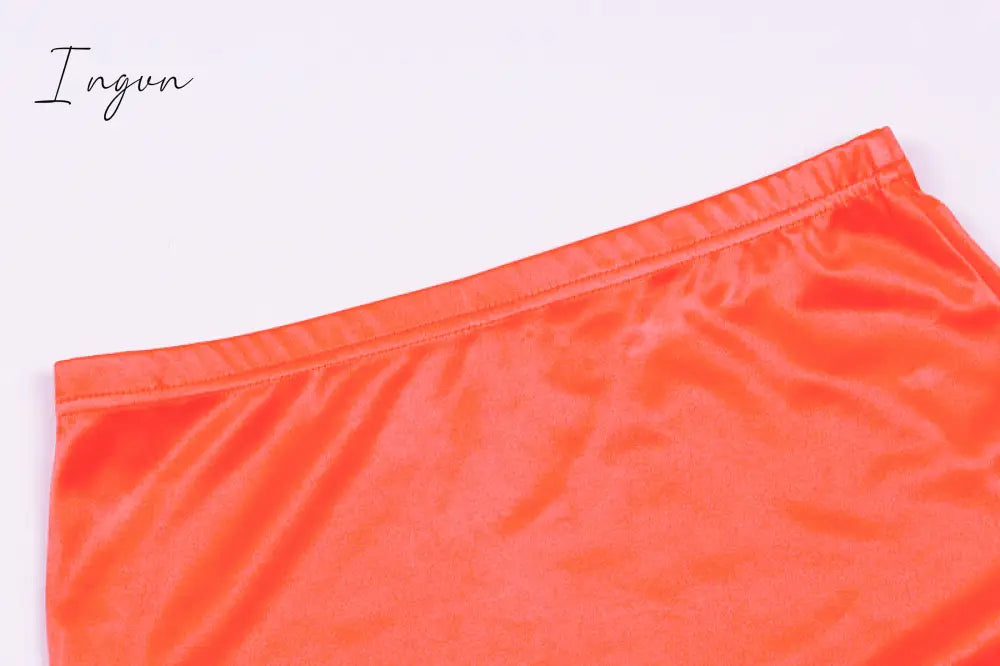 Ingvn - Women Silky Satin 2 Two Piece Set Lace Up Long Sleeve Crop Top Skirt Autumn Winter Clothes Fashion Sexy Outfits
