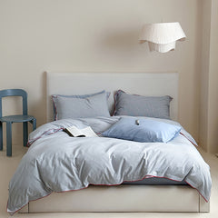 New Style Dense Edge Washed Cotton Pinstripe Four-piece Japanese Style Simple Thin Strip Single and Double Bed Hat for Students