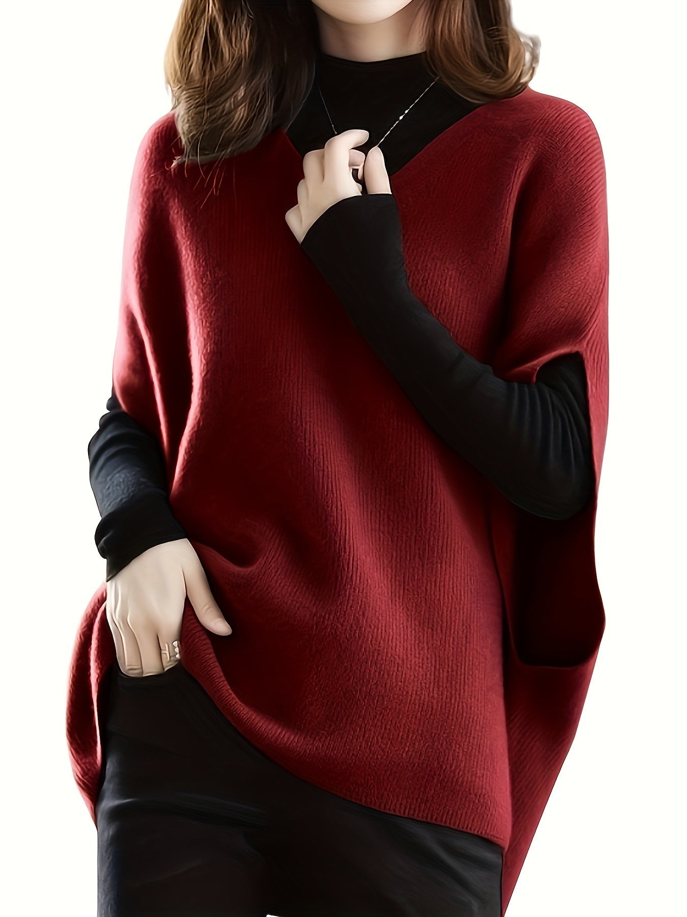 Women's V-Neck Knitted Cardigan, Casual Loose Fit Batwing Sleeves, Solid Color, Polyester, Spring/Autumn Fashion, Sleeveless Pullover Top for Ladies