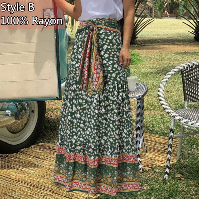 Long Skirts Women  Autumn Celmia Vintage High-Waist Female Skirts Casual Plaid Check Loose Printed Belted Pleated Maxi Skirt