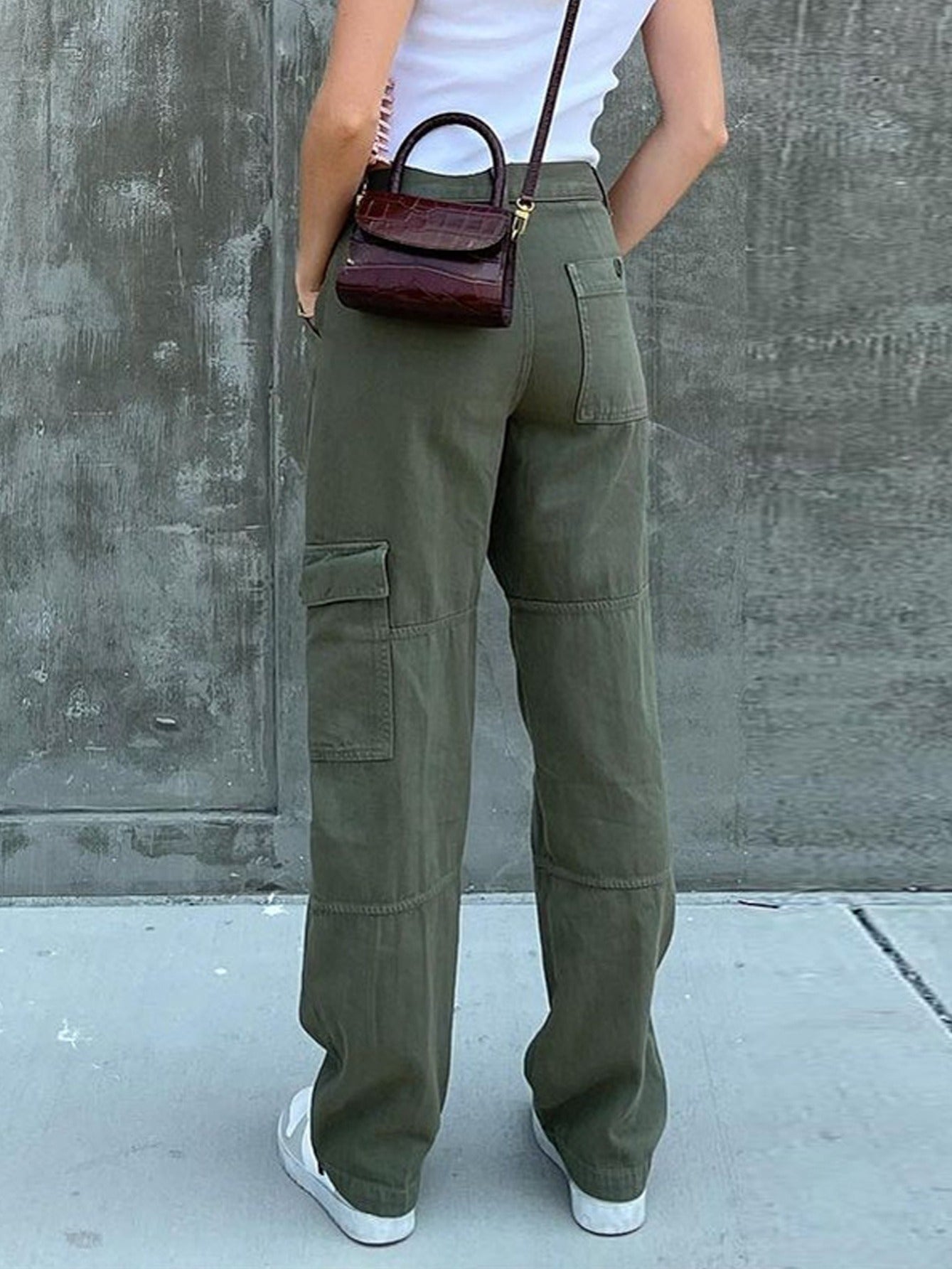 Wide Leg One Side Square Pocket Cargo Pants, Denim Loose Baggy Fit Straight Legs Trousers, Y2K Kpop Vintage Style Women's Jeans
