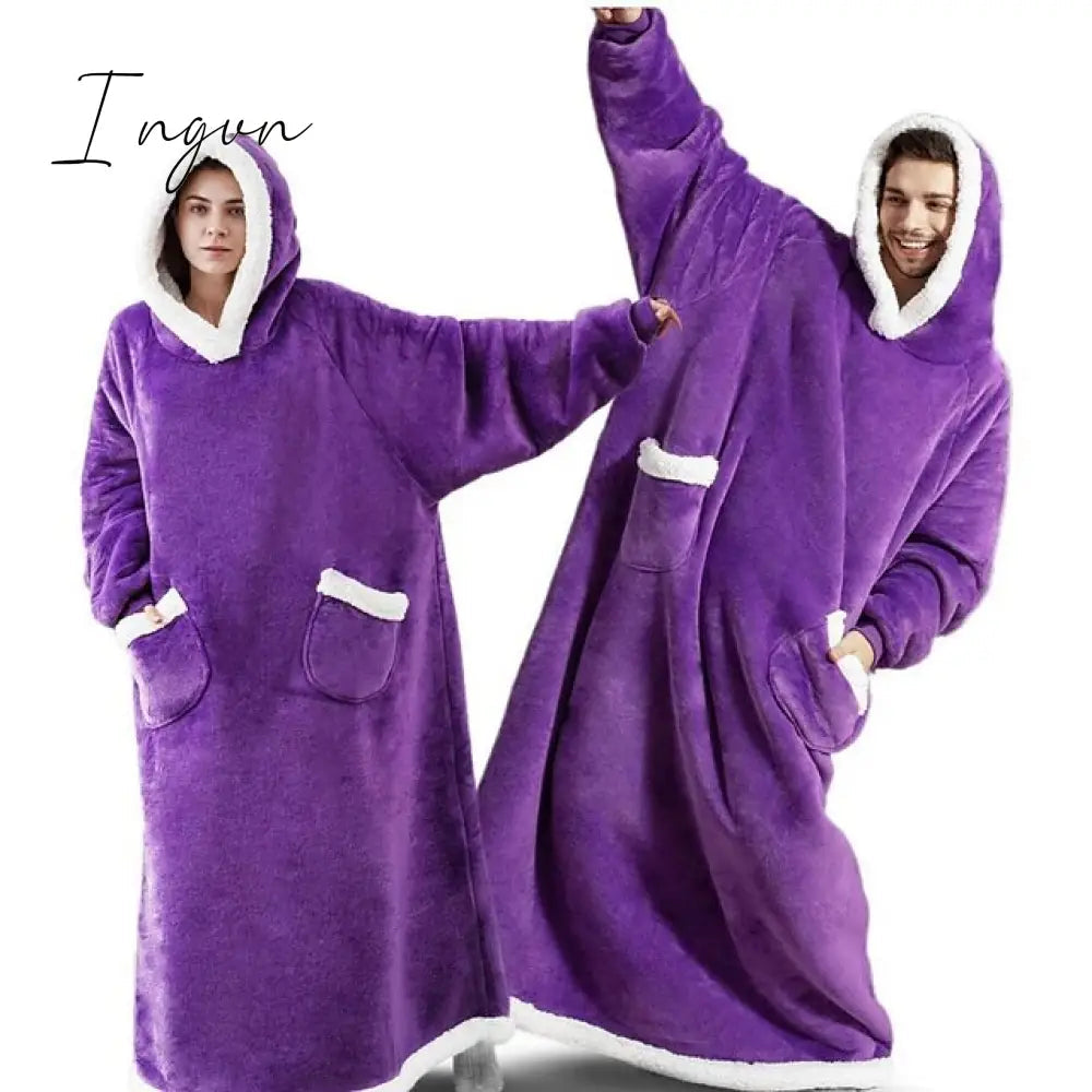 Ingvn - Oversized Wearable Blanket Flannel Thick Soft Warm Long Hoodie Blanket Big Hooded Sweatshirt Hoodie Blanket for Adults Women Girls Teenagers Teens Men Black