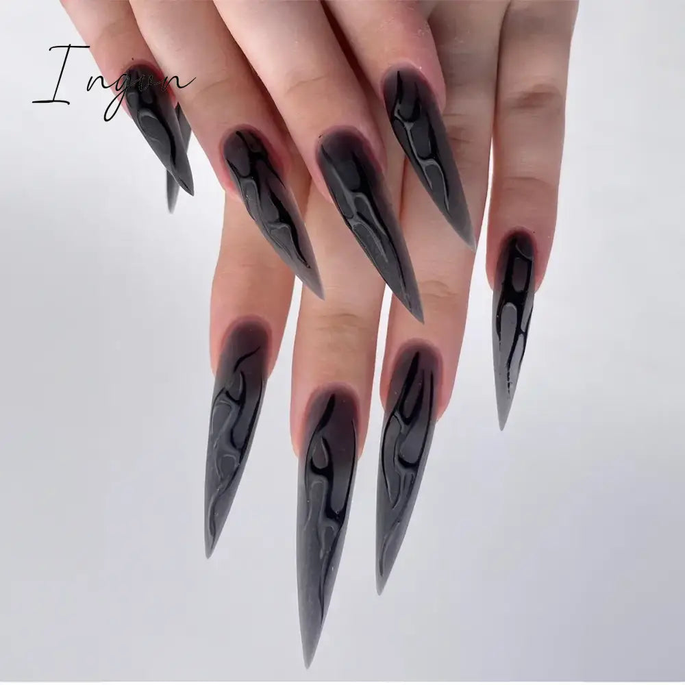 24Pcs 3D Long Almond False Nails Red Nude Ballet Stiletto Wearable Fake Nails MilkTea Color Jelly Full Cover Press On Nail Tips