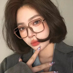 INGVN  Brown Square Glasses Frame Girl Ins No Makeup Plain Glasses Men Light Eyewear Cute Decorative Computer Glasses