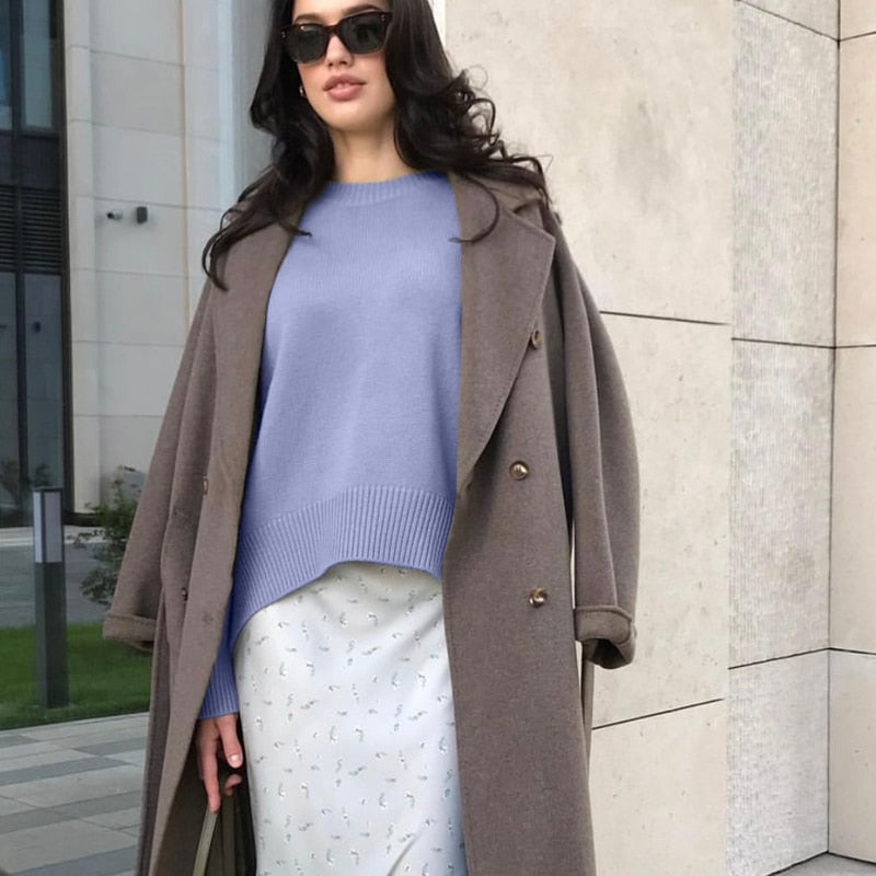 Voguable Elegant Women Sweater Oversized Knitted Basic Pullovers O Neck Loose Soft Female Knitwear Jumper