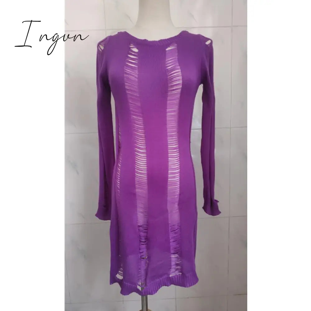 Ingvn - Y2K Knitted Tassel Women Backless Hollow Out Long Sleeve T Shirt Sexy Party Club Casual Beach Outfits Tee Top 2023 Summer