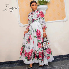 Ingvn - African Chiffon Dresses For Women New Fashion Dashiki Print Ankara Maxi Dress Long Sleeve Elegant Gowns Wedding Party