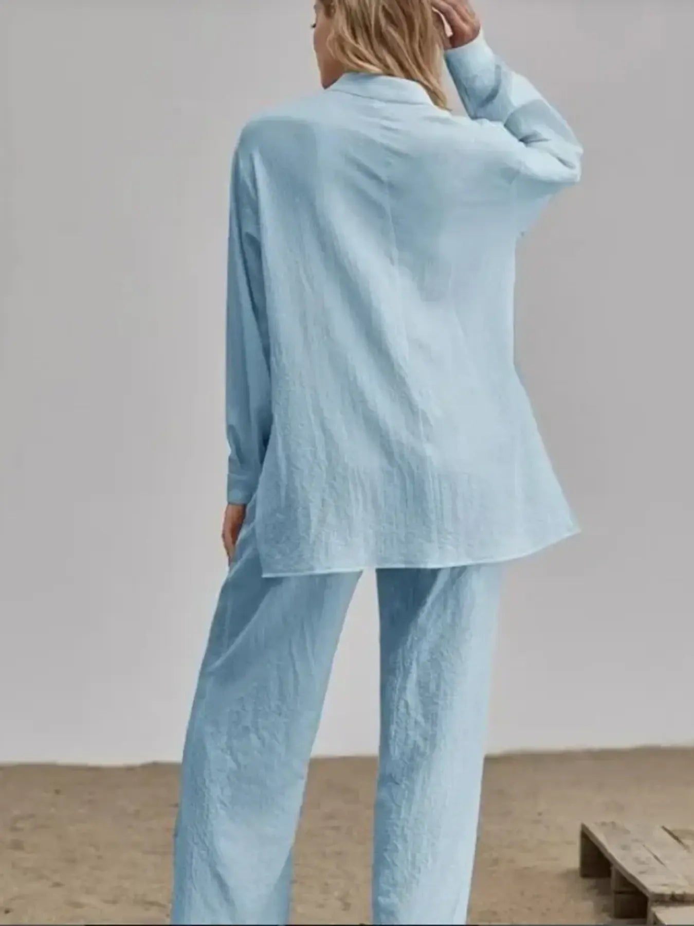 Button Up Long Sleeve Shirt and Pants Set
