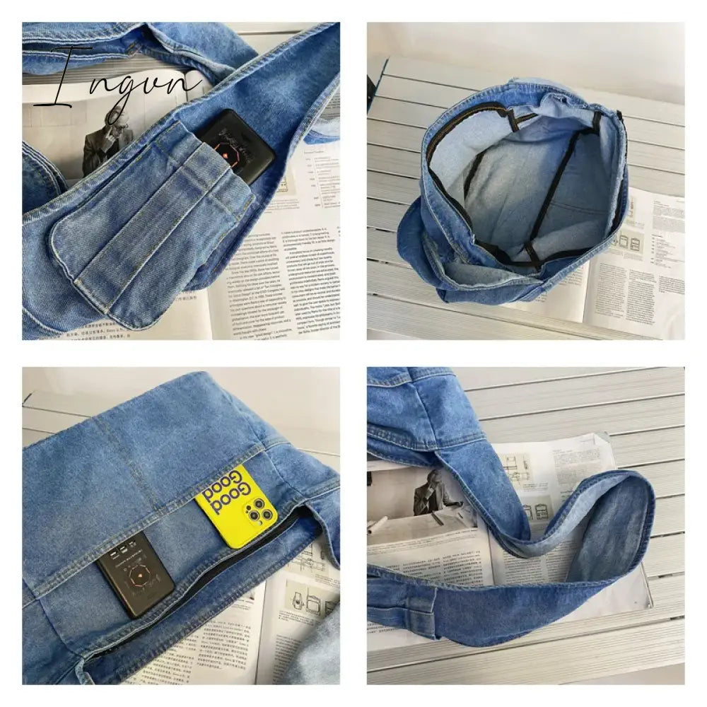 Ingvn - Denim Women's Bag 2024 New Eco Reusable Ladies Handbags Canvas Shopping Travel Shoulder Bags Unisex Jeans Crossbody Bag Shoppers