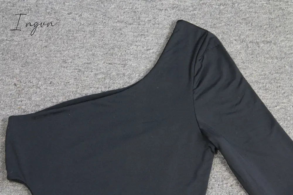 Ingvn - Summer Outfits One Shoulder Hollow Out High Split Sexy Dress Elegant Summer Dress Women Party Club Dresses Female New Black Bodycon Dress
