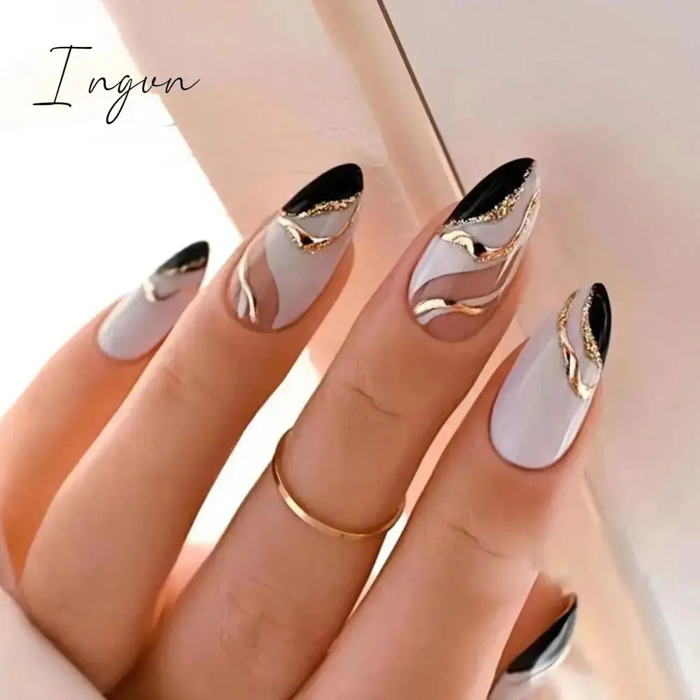 Simple French Wearable False Nails Almond Colorful Stripes Colorblock Design Manicure Fake Nails Line Full Cover Press On Nail