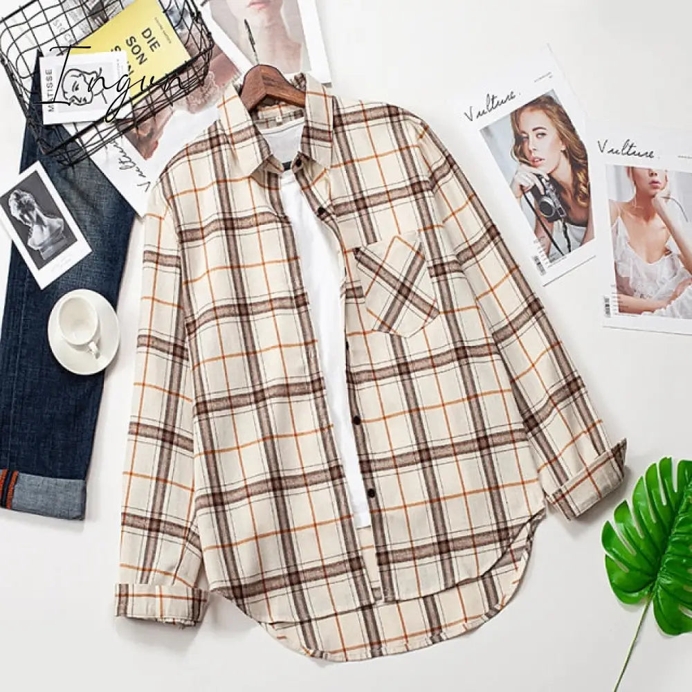 Ingvn - Plaid Shirts Womens Blouses Long Sleeve Lady Checked Tops Loose Female Outwear Casual Clothes Spring Autumn News