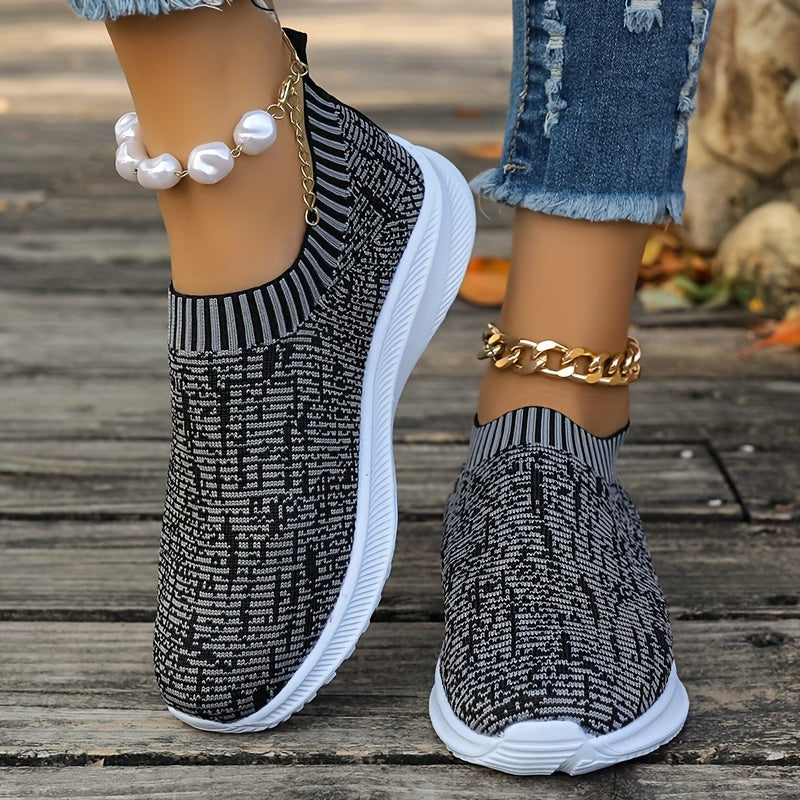 Women's Knitted Athletic Sneakers, Breathable Fabric Running Shoes, Non-slip Lightweight Sports Footwear, Casual Walking Shoes With Durable Sole