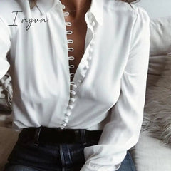 Ingvn - Fashion Women Blouse Shirt  Spring Women Clothing Solid Buttons Long Sleeve Shirts Tops Ladies OL Shirt White Office Shirt