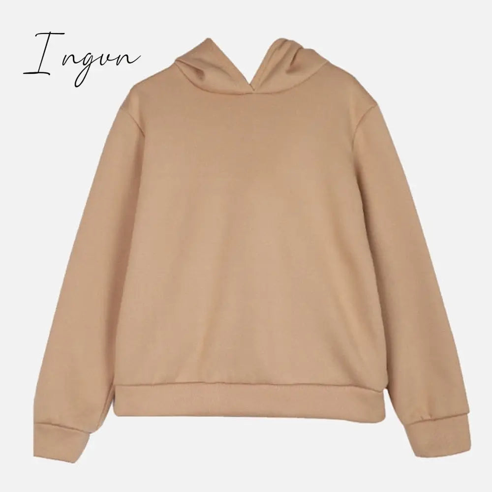 Ingvn - Women Elegant Solid Sets For Women Warm Hoodie Sweatshirts And Long Pant Fashion Two Piece Sets Ladies Lace Up Sweatshirt Suits