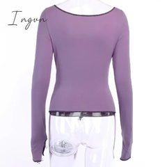 Ingvn - Spring Outfits Sexy solid hollow out top long sleeve O-neck t-shirt woman casual Autumn Spring top