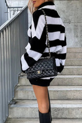 Ingvn - Casual Striped Patchwork Turtleneck Long Sleeve Dresses
